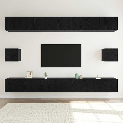 TV Cabinet Set Wall-mounted 8 pcs Black Oak Engineered Wood