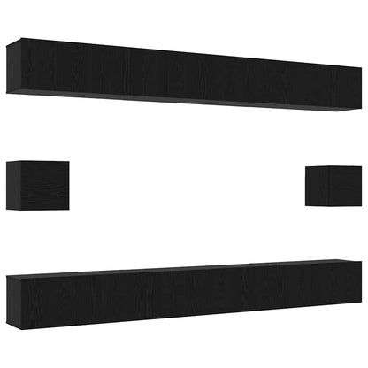 TV Cabinet Set Wall-mounted 8 pcs Black Oak Engineered Wood