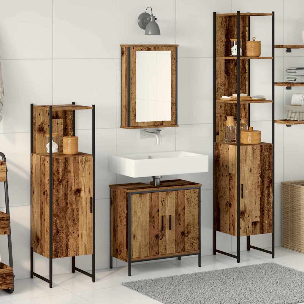 Bathroom Furniture Set with Shelf 4 pcs Brown Engineered wood