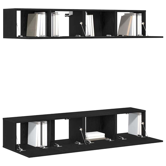 TV Cabinet Set 4 pcs Black Oak Engineered Wood