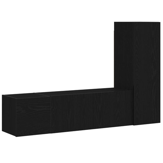 TV Cabinet Set 3 pcs Black Oak Engineered Wood