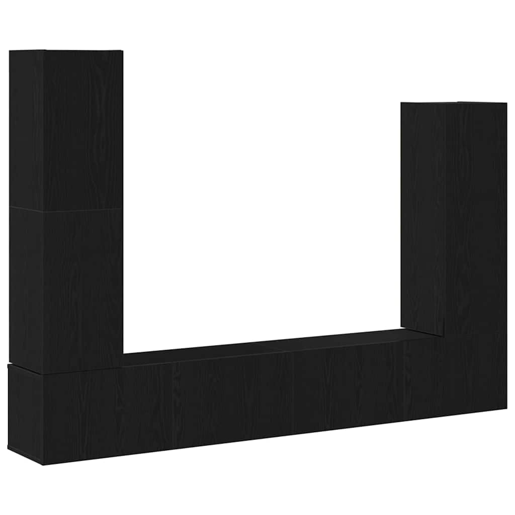 TV Cabinet Set Wall-mounted 6 pcs Black Oak Engineered Wood