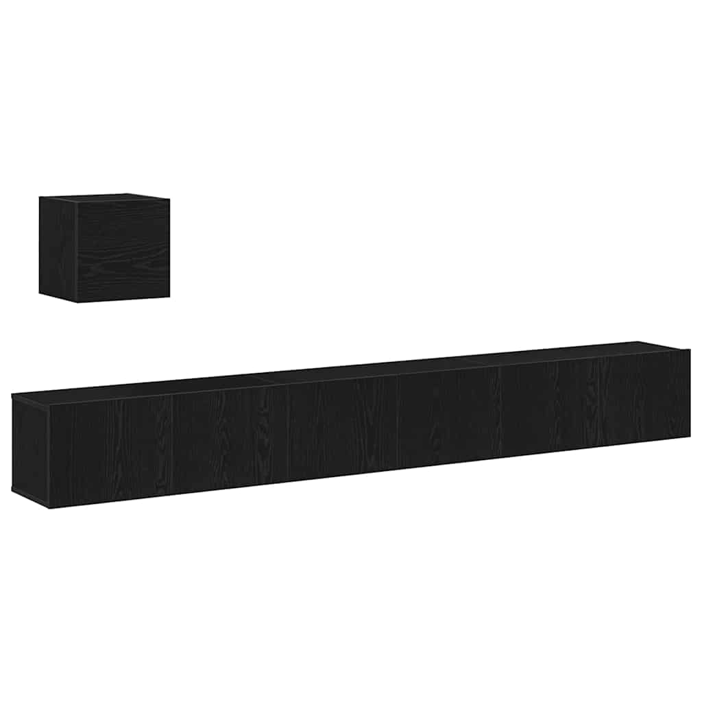 TV Cabinet Set Wall-mounted Black Oak Engineered Wood