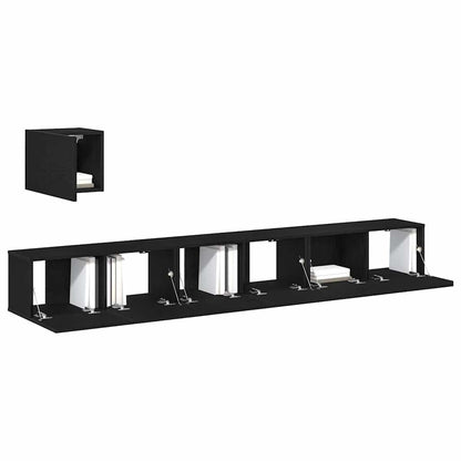 TV Cabinet Set Wall-mounted Black Oak Engineered Wood