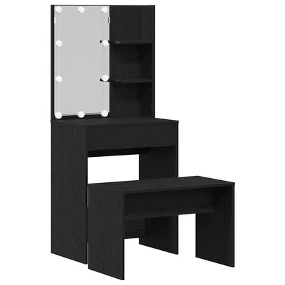 LED Dressing Table Set 2 pcs Black Oak Engineered Wood