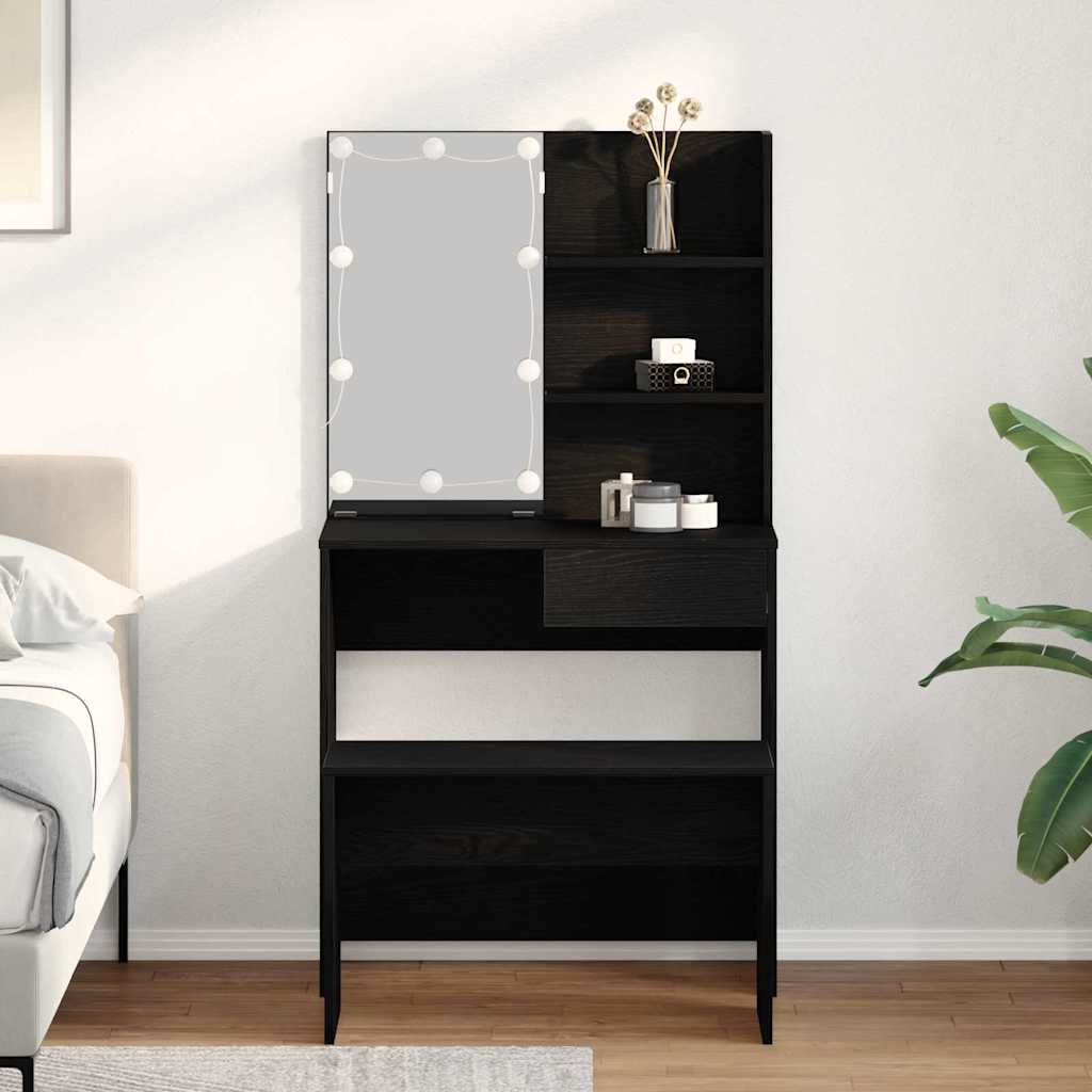 LED Dressing Table Set 2 pcs Black Oak Engineered Wood