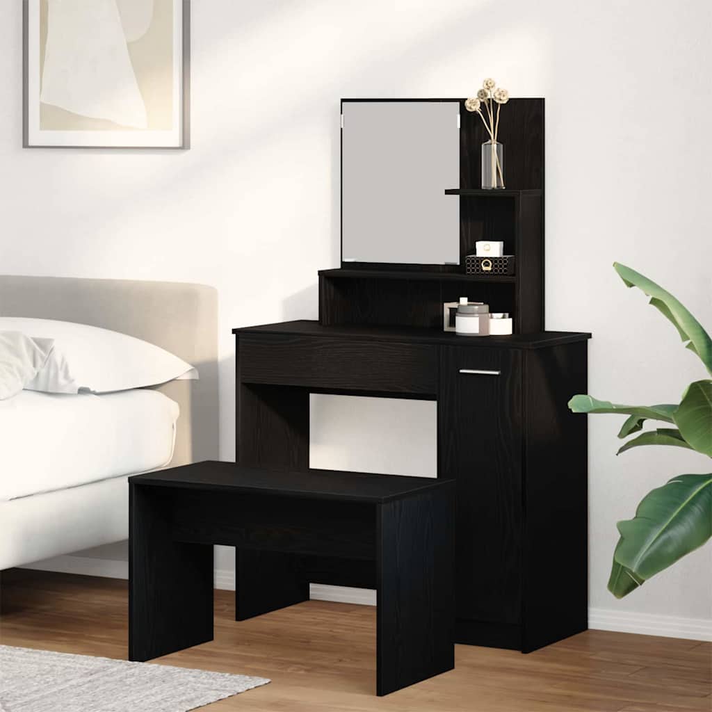 Dressing Table Set with Drawer 2 pcs Black Oak Engineered Wood