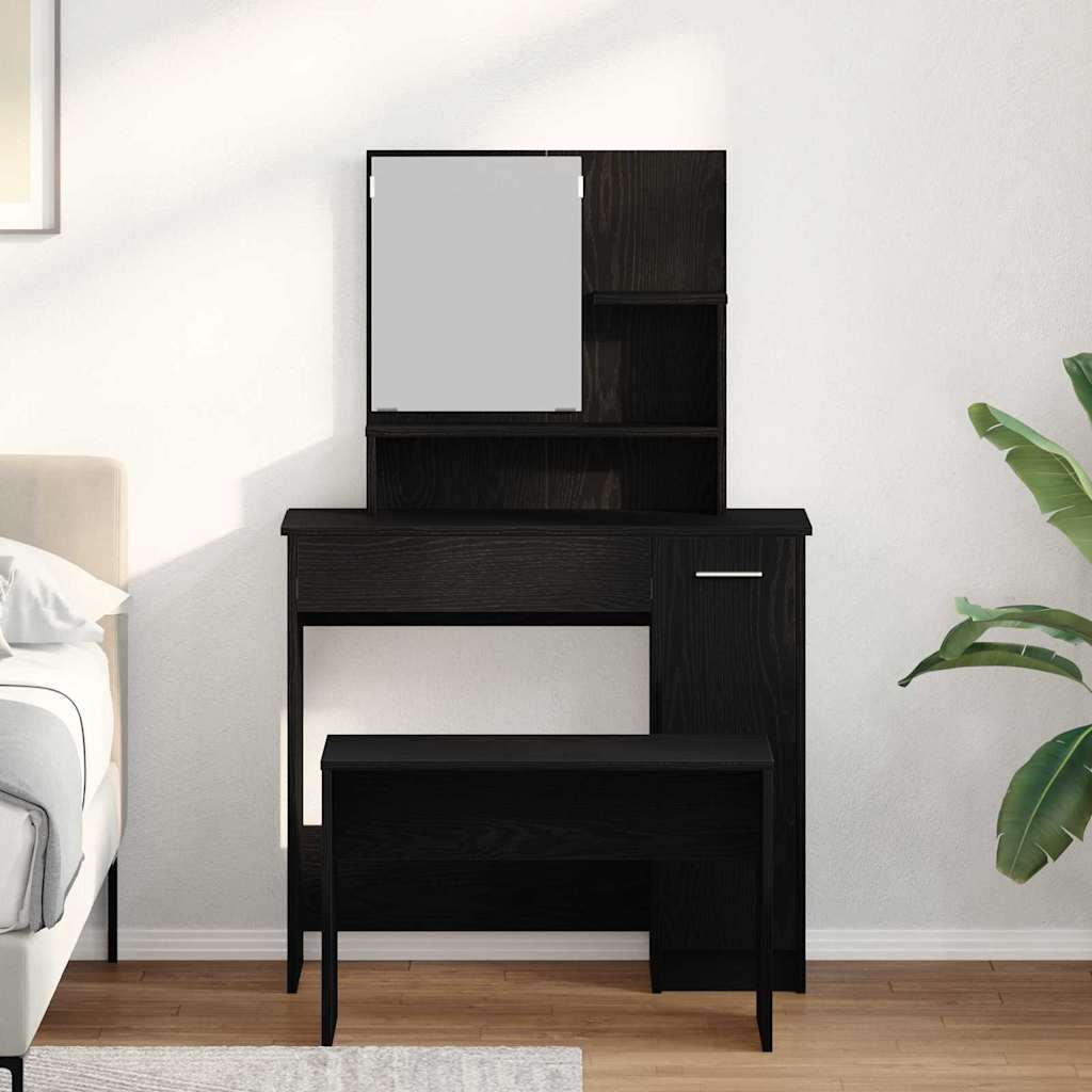 Dressing Table Set with Drawer 2 pcs Black Oak Engineered Wood