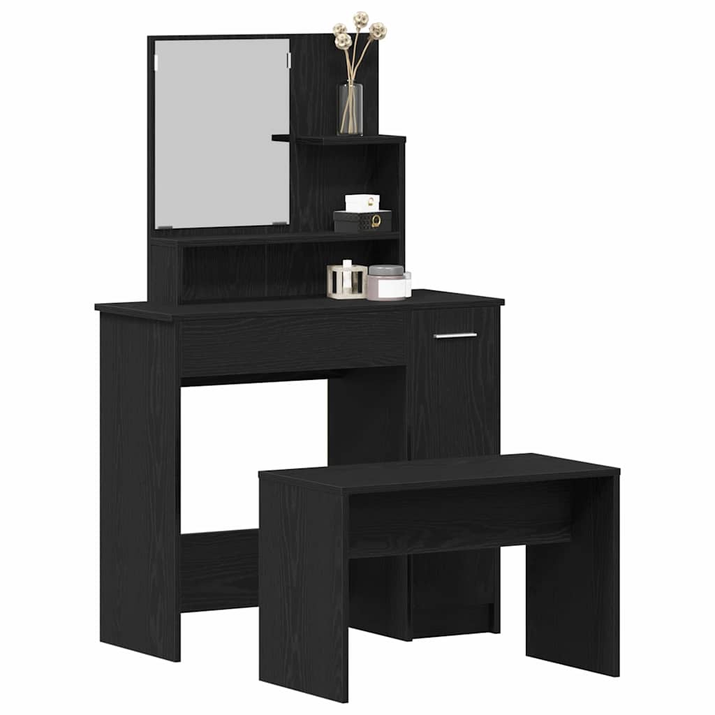 Dressing Table Set with Drawer 2 pcs Black Oak Engineered Wood