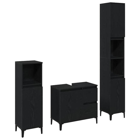 Bathroom Furniture Set 3 pcs Black Oak