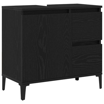 Bathroom Furniture Set Wall-mounted with Door 3 pcs Black Oak
