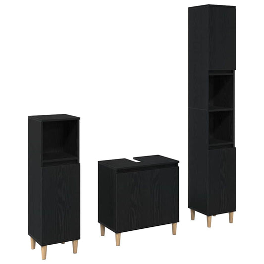 Bathroom Furniture Set 3 pcs Black Oak
