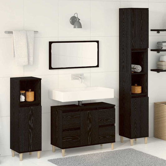 Bathroom Furniture Set 3 pcs Black Oak