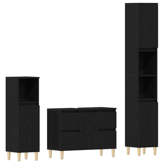 Bathroom Furniture Set 3 pcs Black Oak