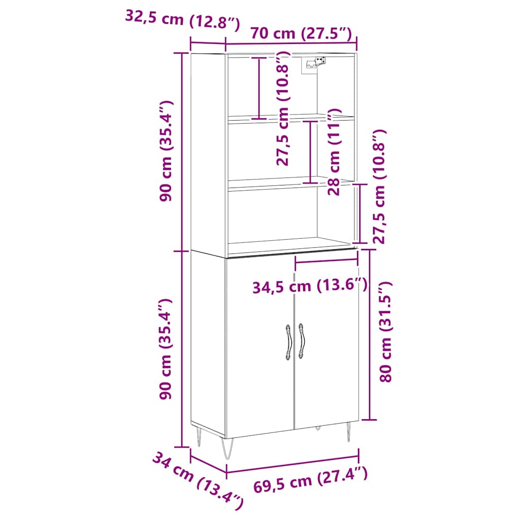 Highboard 2 pcs Black Oak 69.5 x 34 x 180 cm Engineered Wood