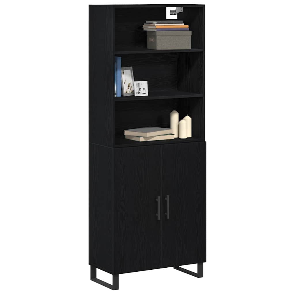 Highboard 2 pcs Black Oak Engineered Wood