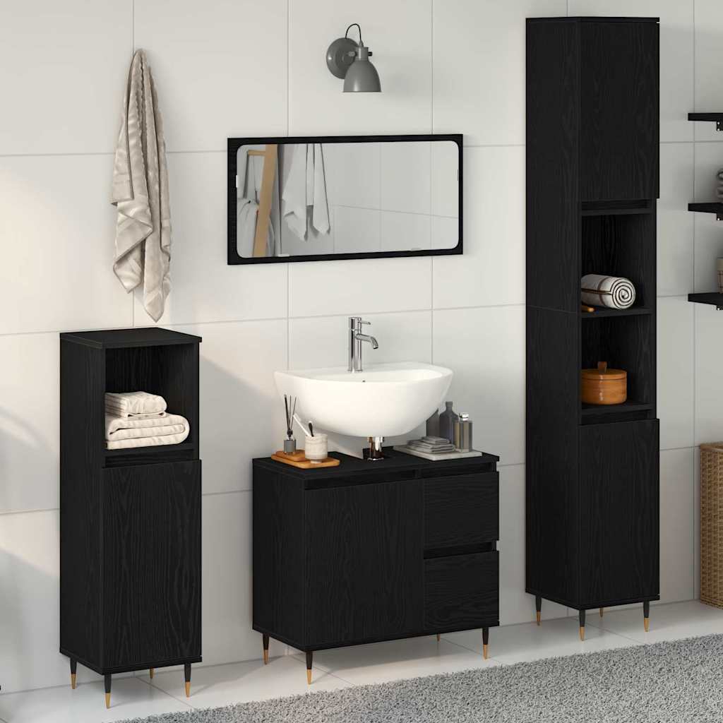 Bathroom Furniture Set 3 pcs Black Oak