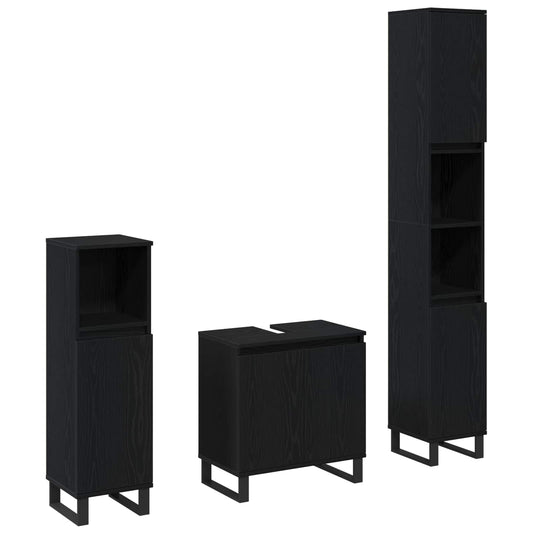 Bathroom Furniture Set 3 pcs Black Oak