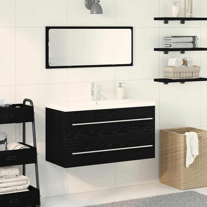 Bathroom Sink Cabinet with Drawer Wall-mounted 3 pcs Black Oak