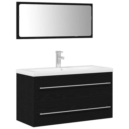 Bathroom Sink Cabinet with Drawer Wall-mounted 3 pcs Black Oak