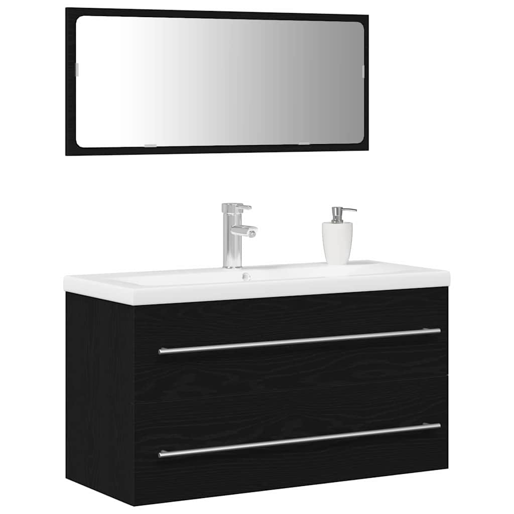 Bathroom Sink Cabinet with Drawer Wall-mounted 3 pcs Black Oak