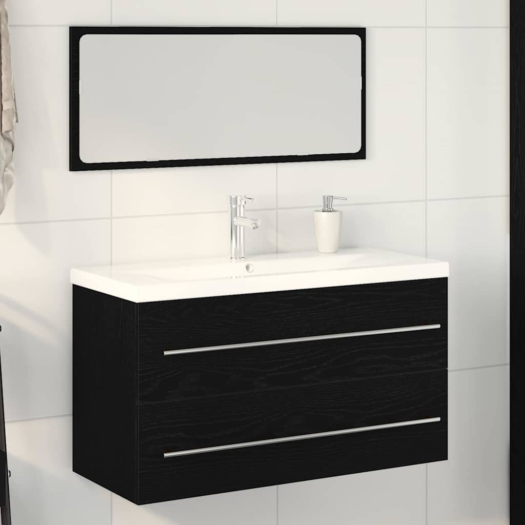 Bathroom Sink Cabinet with Drawer Wall-mounted 3 pcs Black Oak