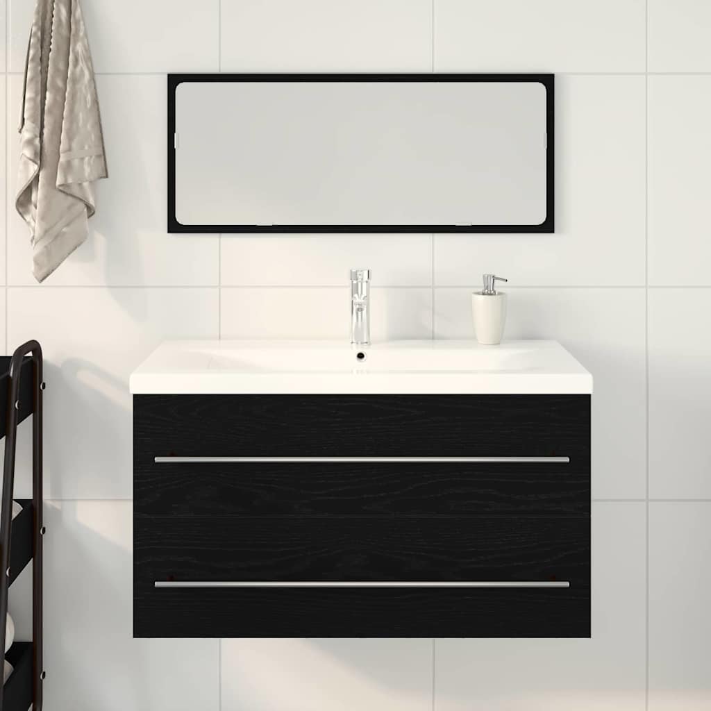 Bathroom Sink Cabinet with Drawer Wall-mounted 3 pcs Black Oak
