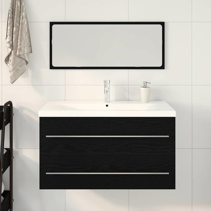 Bathroom Sink Cabinet with Drawer Wall-mounted 3 pcs Black Oak
