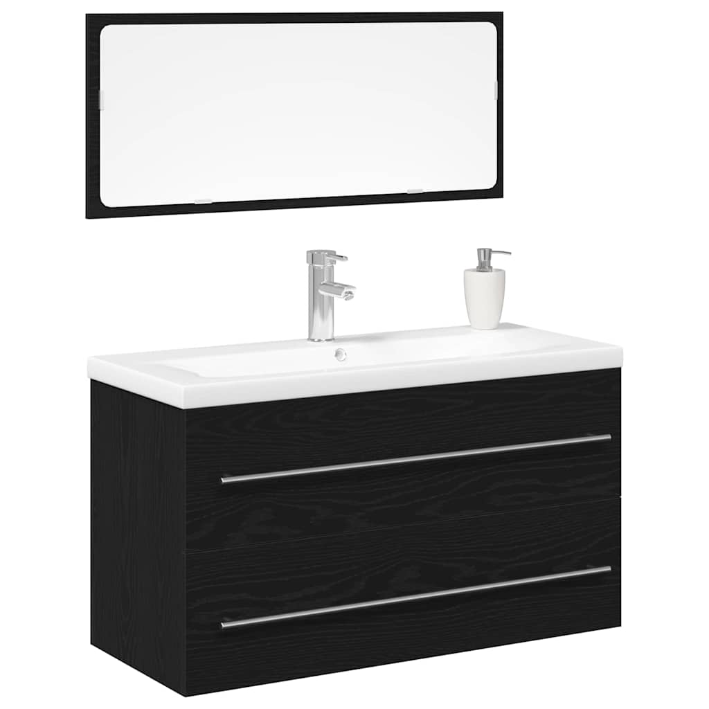 Bathroom Sink Cabinet with Drawer Wall-mounted 3 pcs Black Oak