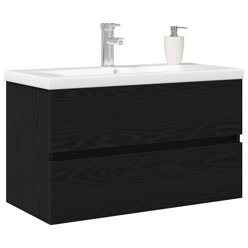 Bathroom Sink Cabinet Black Oak 80 x 39 x 62 cm Engineered Wood