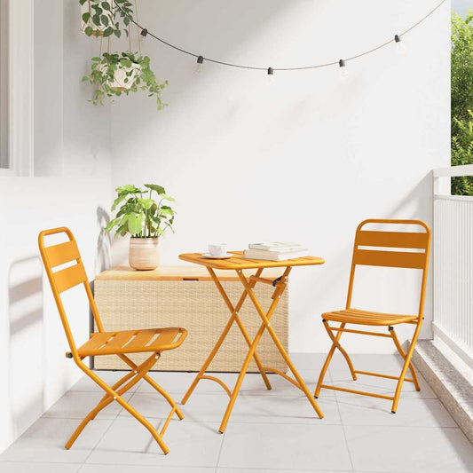 Garden Folding Chair 2 pcs Mustard Powder-Coated Steel