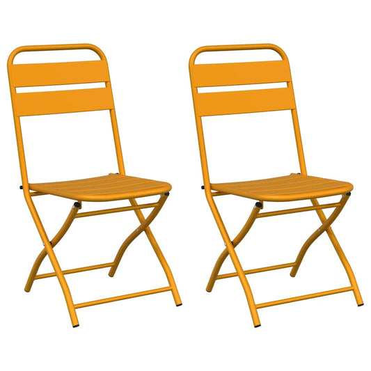 Garden Folding Chair 2 pcs Mustard Powder-Coated Steel