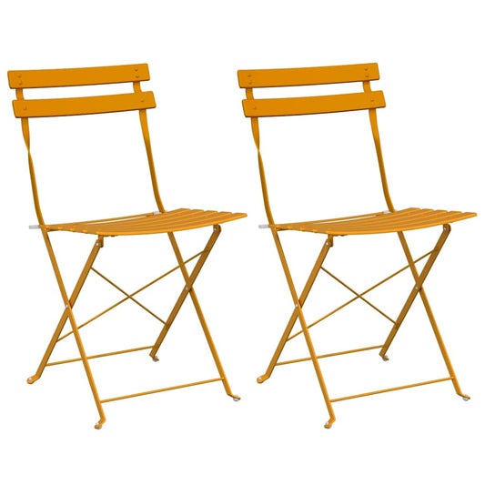 Garden Folding Chair 2 pcs Mustard Metal