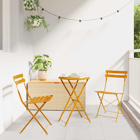 Folding Bistro Set 3 pcs Mustard Steel