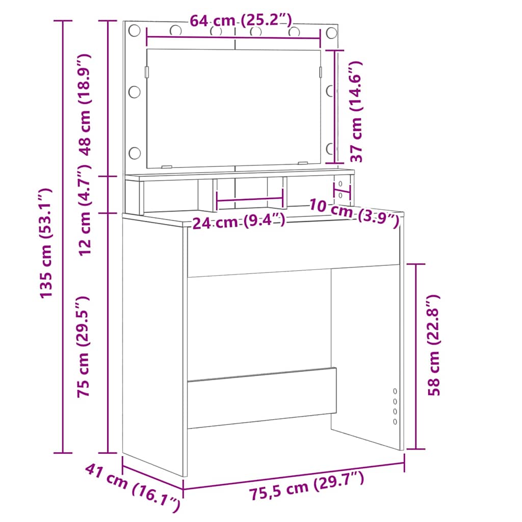 Dressing Table Artisan Oak 75.5 x 41 x 135 cm Engineered Wood