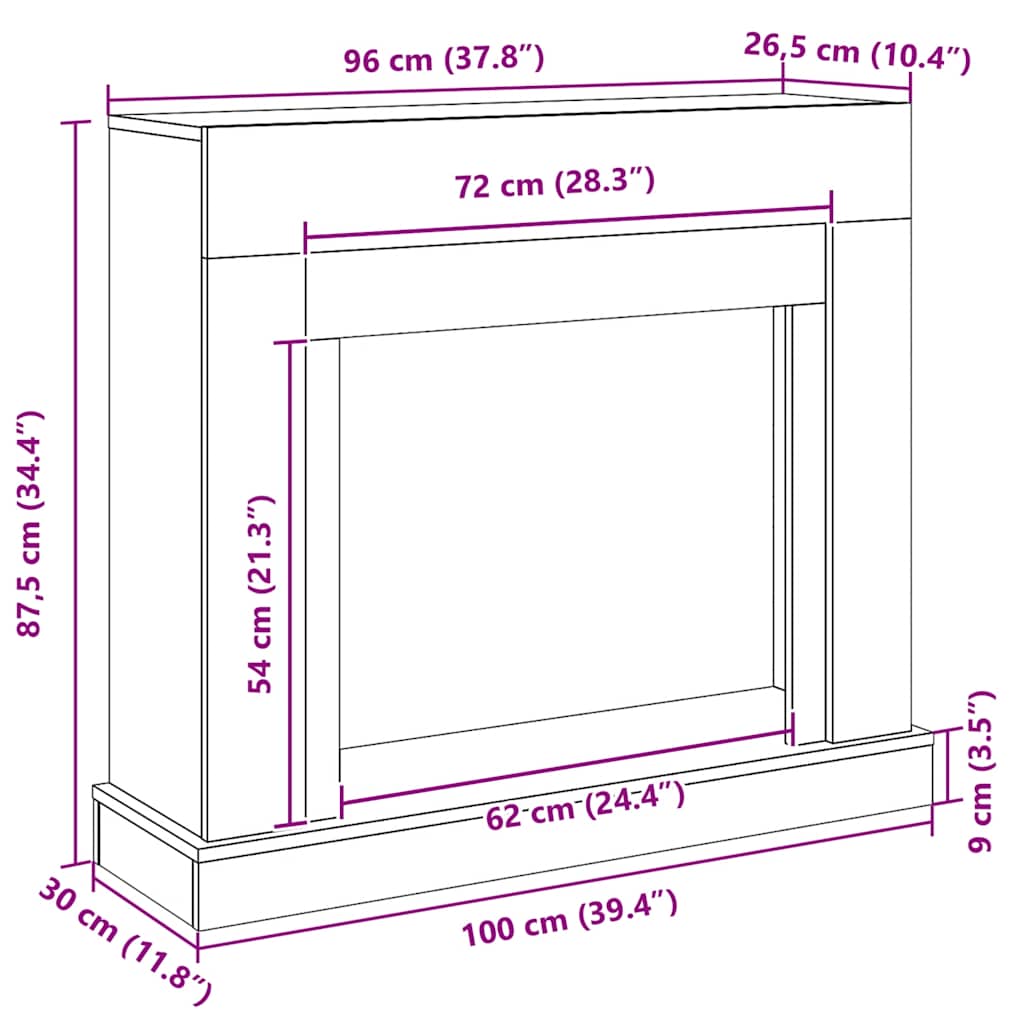 Fireplace Surround Black Oak 100x30x87.5 cm Engineered Wood