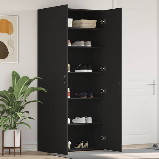 Shoe Cabinet 80 x 35.5 x 180 cm Engineered Wood Black