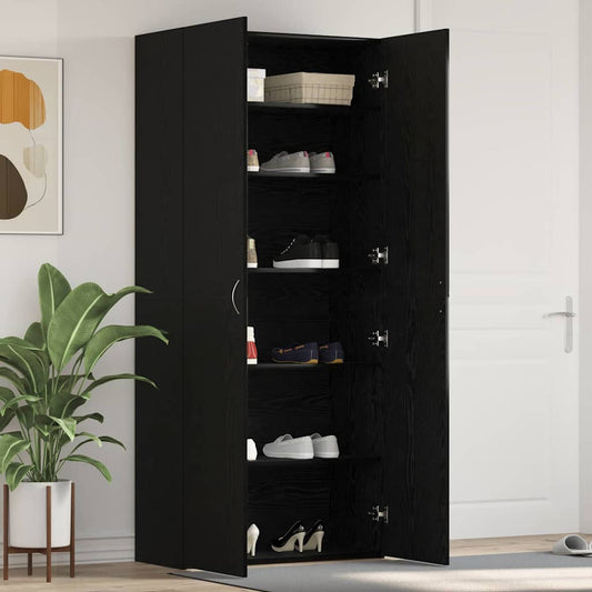 Shoe Cabinet 80 x 35.5 x 180 cm Engineered Wood Black