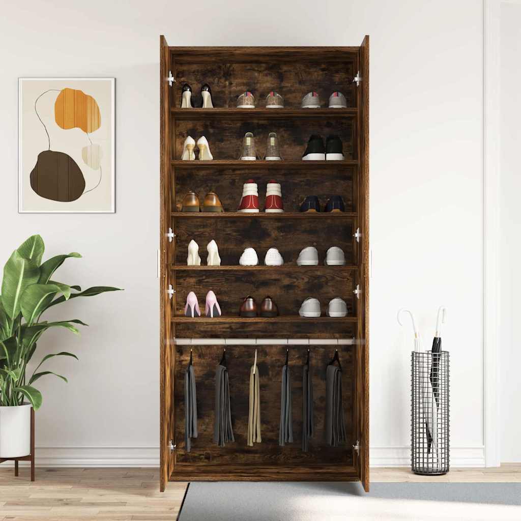 Shoe Cabinet Smoked Oak 80 x 39 x 178 cm Engineered Wood