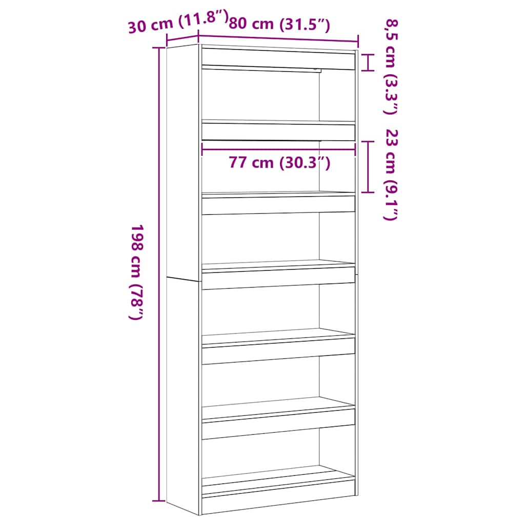 Book Cabinet Sonoma Oak 80 x 30 x 198 cm Engineered Wood