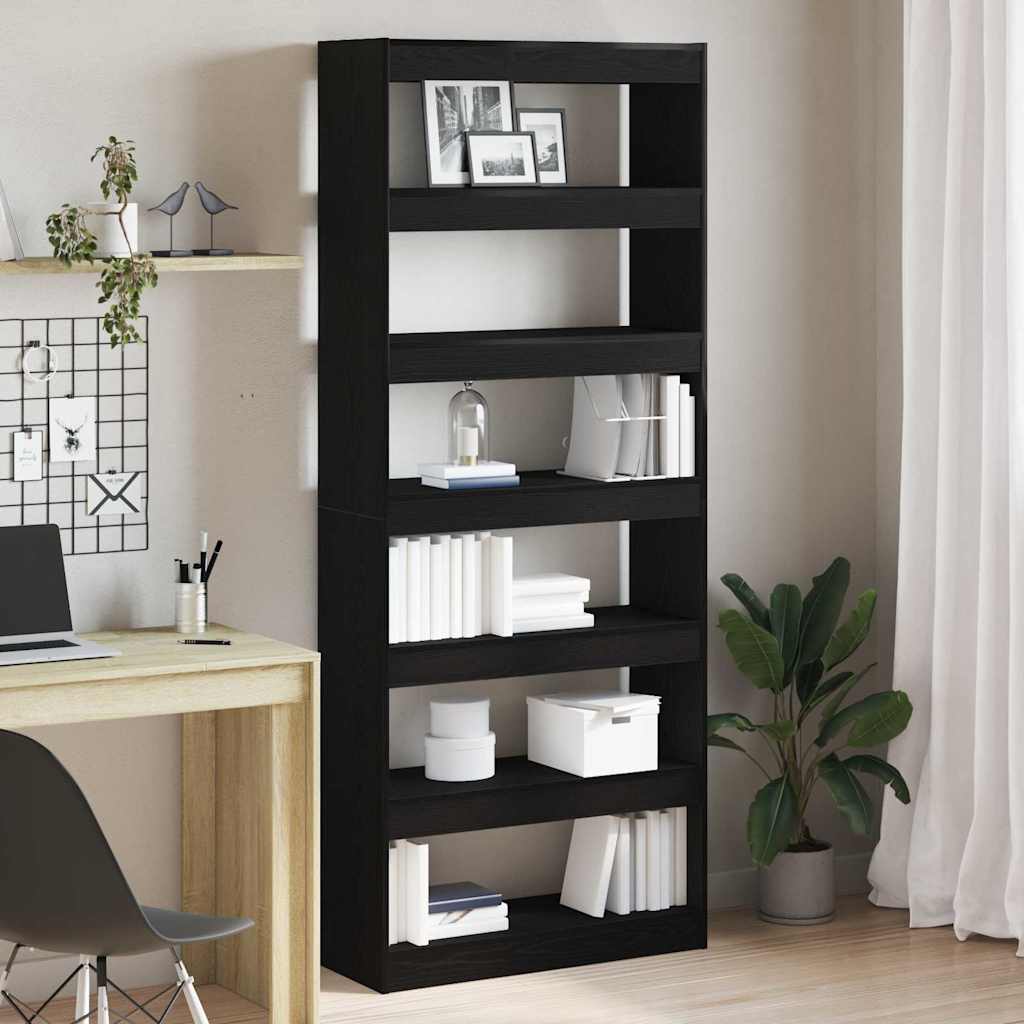 Book Cabinet Black Oak 80 x 30 x 198 cm Engineered Wood
