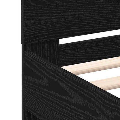 Bed Frame with LED Black Oak 200 x 200 cm Engineered Wood