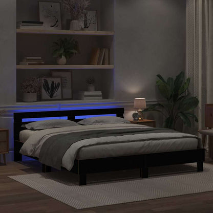 Bed Frame with LED Black Oak 200 x 200 cm Engineered Wood