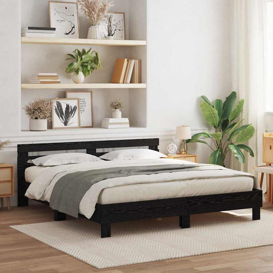 Bed Frame with Headboard Black Oak 200 x 200 cm Engineered Wood