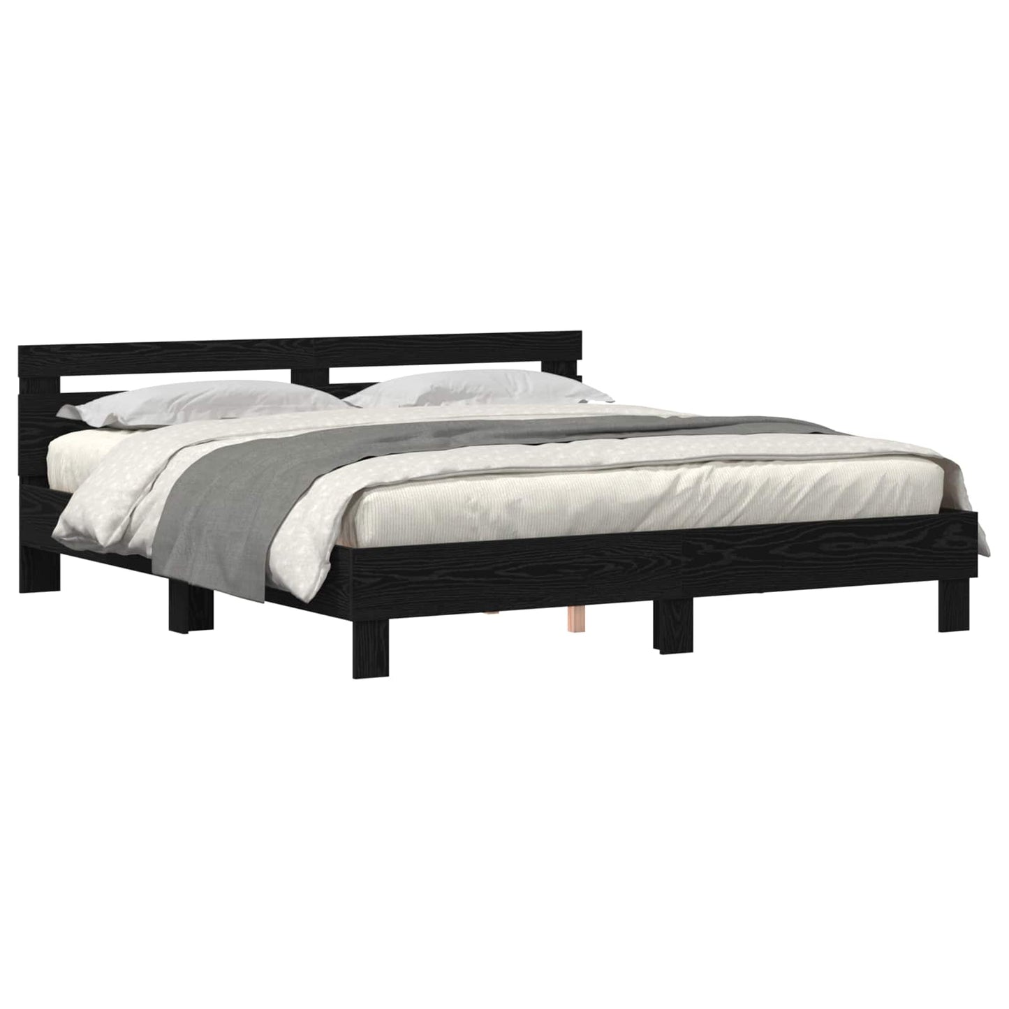 Bed Frame with LED Black Oak 200 x 200 cm Engineered Wood