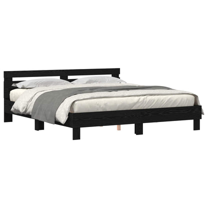 Bed Frame with LED Black Oak 200 x 200 cm Engineered Wood