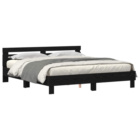 Bed Frame with Headboard Black Oak 200 x 200 cm Engineered Wood