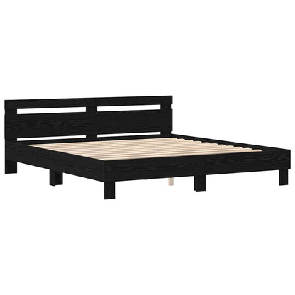 Bed Frame with LED Black Oak 200 x 200 cm Engineered Wood