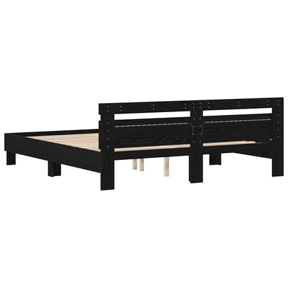 Bed Frame with LED Black Oak 200 x 200 cm Engineered Wood