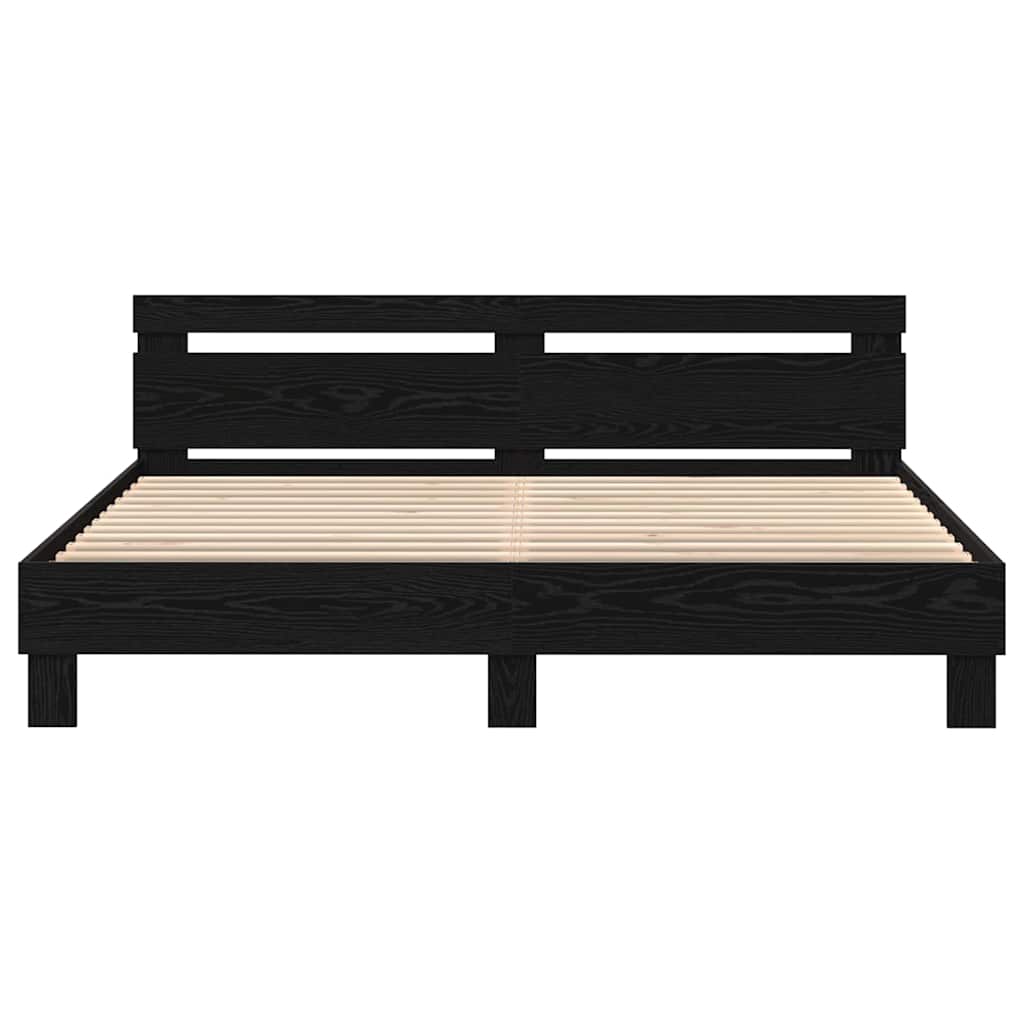 Bed Frame with LED Black Oak 200 x 200 cm Engineered Wood